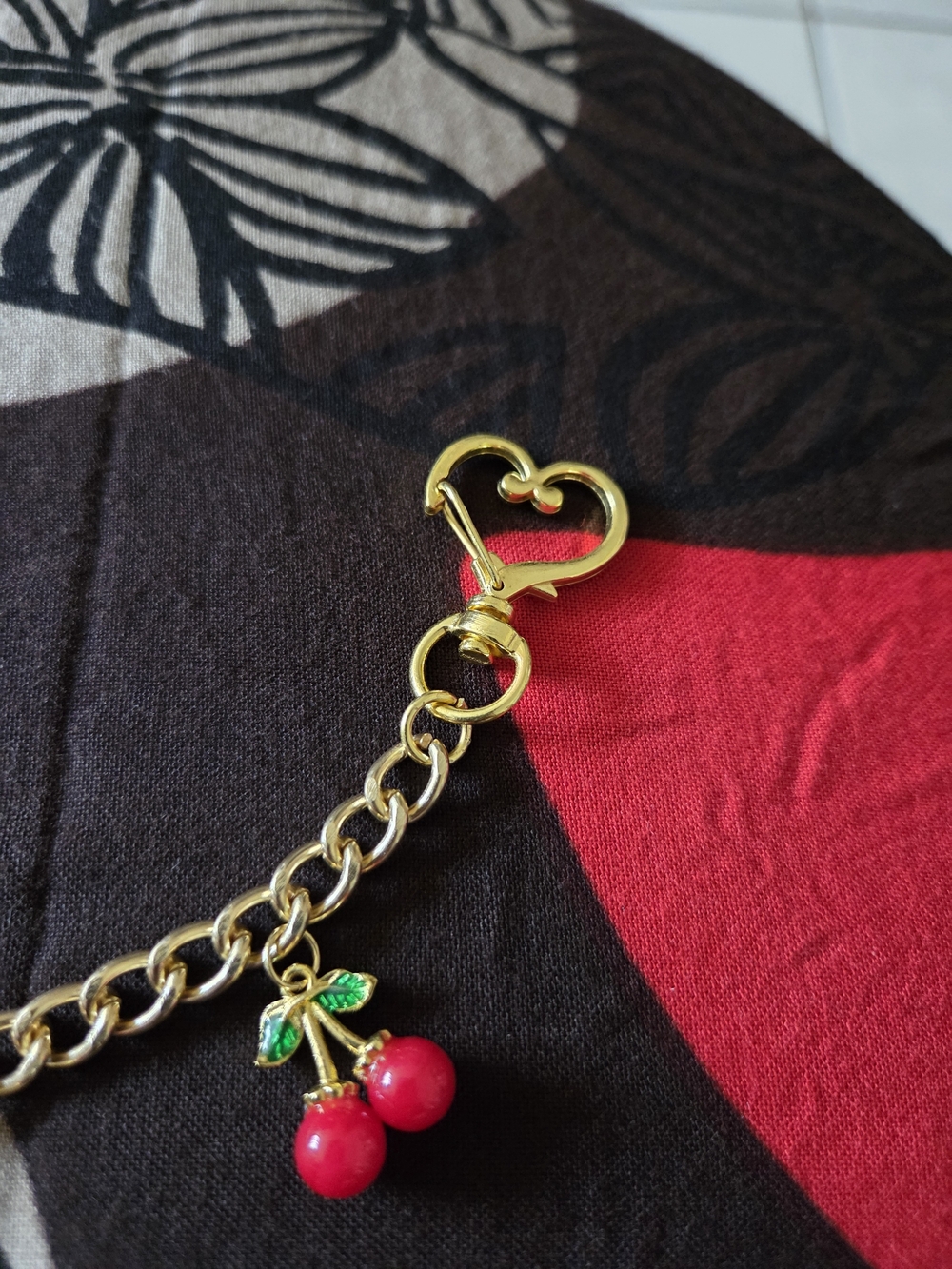 🍒Gold Cherry Bag Charm with Red Enamel Cherries🍒 - Picture 3 of 5